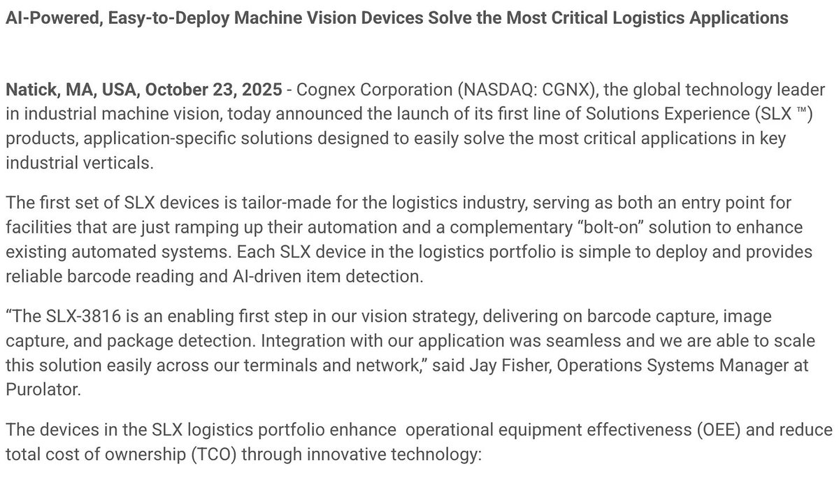 Figure 5: SLX logistics vision device announcement
